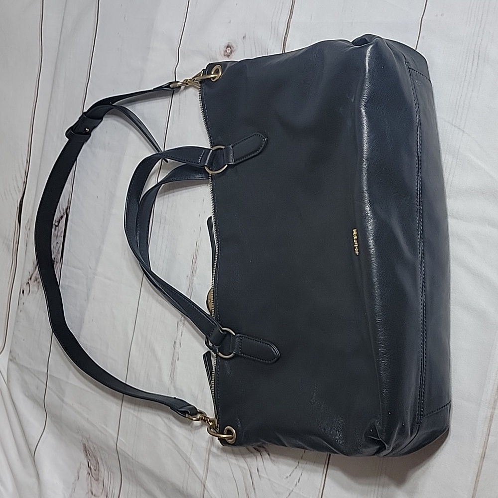MARGOT Maria Leather Satchel Bag Purse Black with Gold Accents